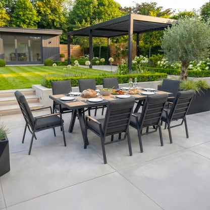 Juno 8 Seat Aluminium Wood Effect Reclining Dining Set - Rectangular Table in Graphite Grey