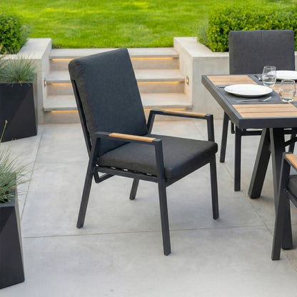 Juno 8 Seat Aluminium Wood Effect Reclining Dining Set - Rectangular Table in Graphite Grey