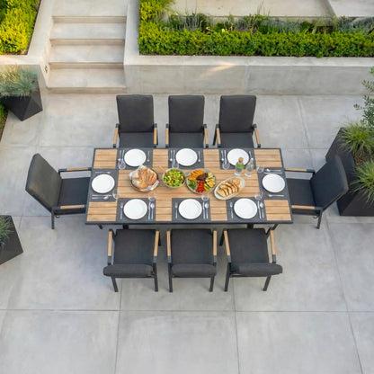 Juno 8 Seat Aluminium Wood Effect Reclining Dining Set - Rectangular Table in Graphite Grey