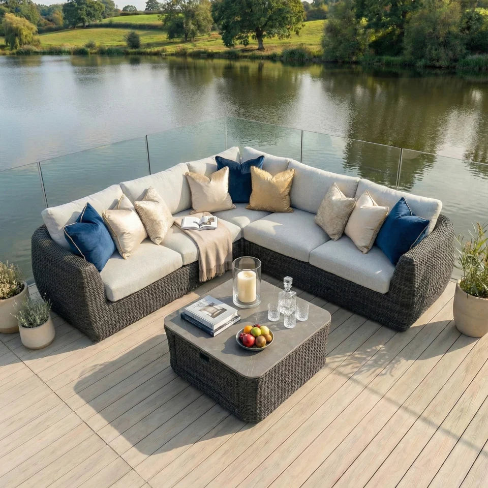 Brodie Rattan Corner Sofa Lounging Set in Harbour Grey
