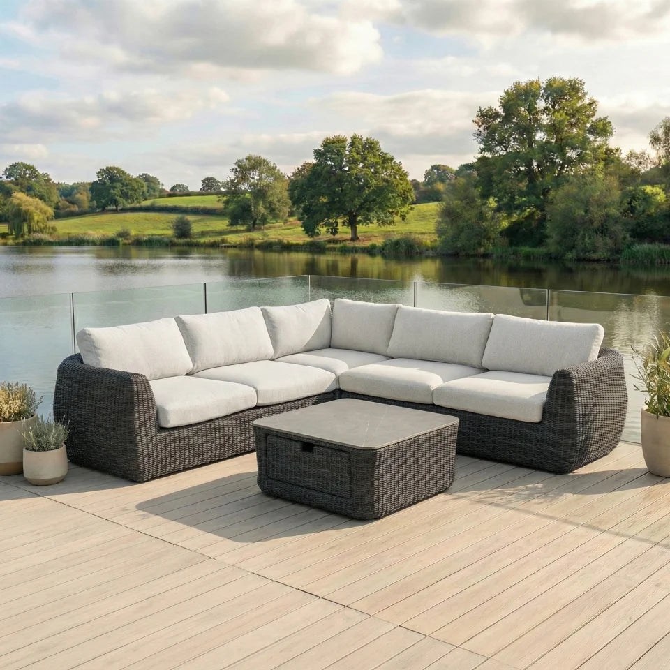Brodie Rattan Corner Sofa Lounging Set in Harbour Grey