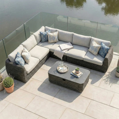 Brodie Rattan Large Corner Sofa Lounging Set in Harbour Grey