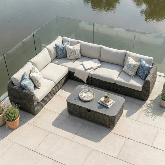 Brodie Rattan Large Corner Sofa Lounging Set in Harbour Grey