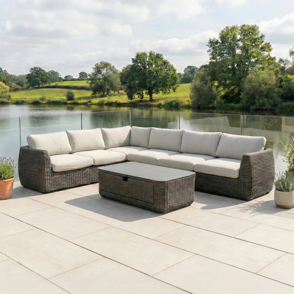 Brodie Rattan Large Corner Sofa Lounging Set in Harbour Grey