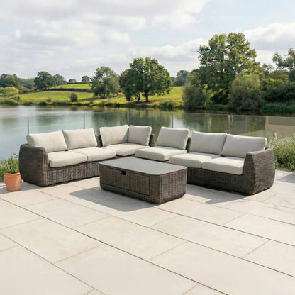Brodie Rattan Large Corner Sofa Lounging Set in Harbour Grey