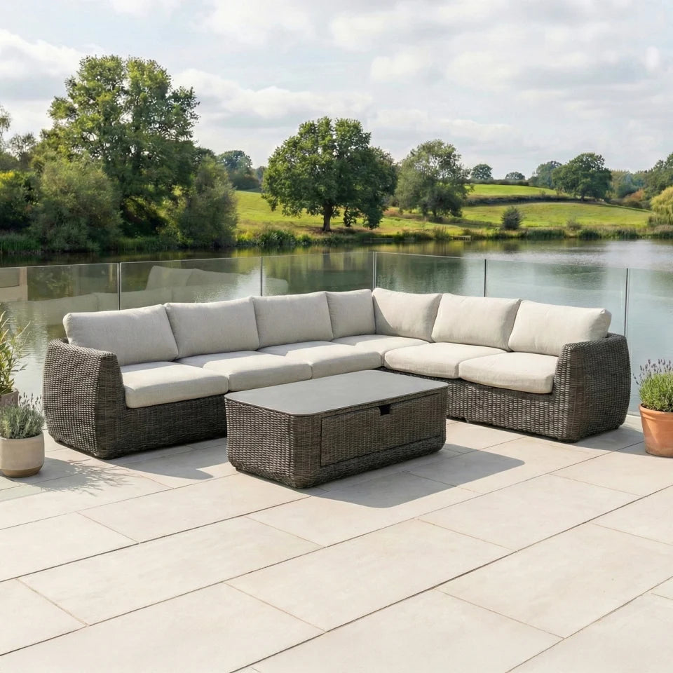 Brodie Rattan Large Corner Sofa Lounging Set in Harbour Grey