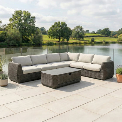 Brodie Rattan Large Corner Sofa Lounging Set in Harbour Grey