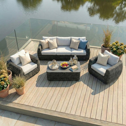 Brodie Rattan 3 Seater Sofa Lounging Set in Harbour Grey
