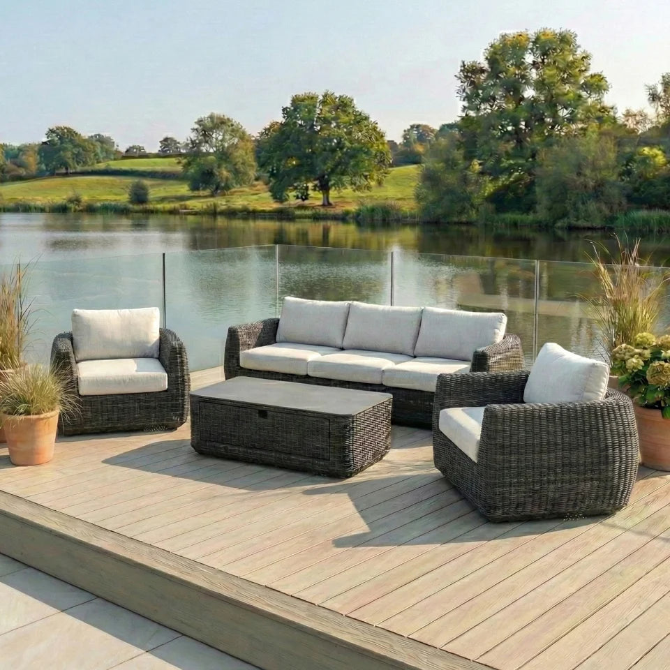 Brodie Rattan 3 Seater Sofa Lounging Set in Harbour Grey