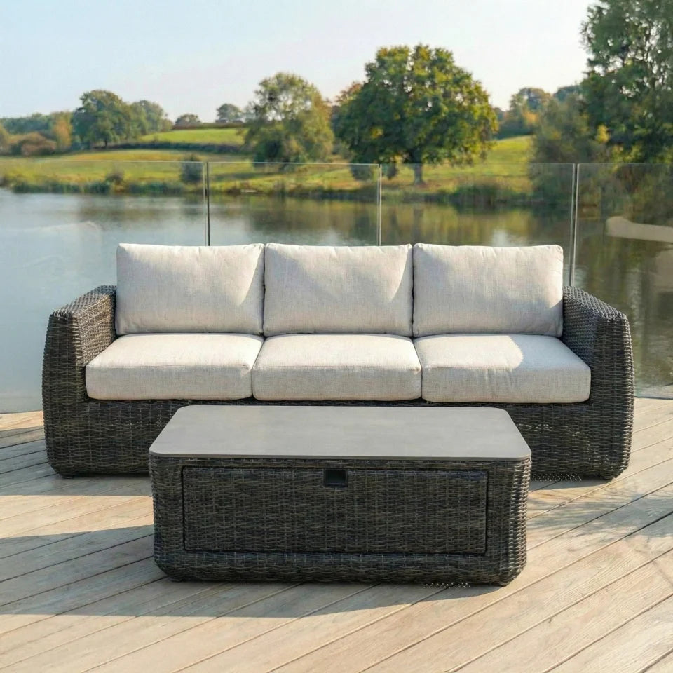 Brodie Rattan 3 Seater Sofa Lounging Set in Harbour Grey