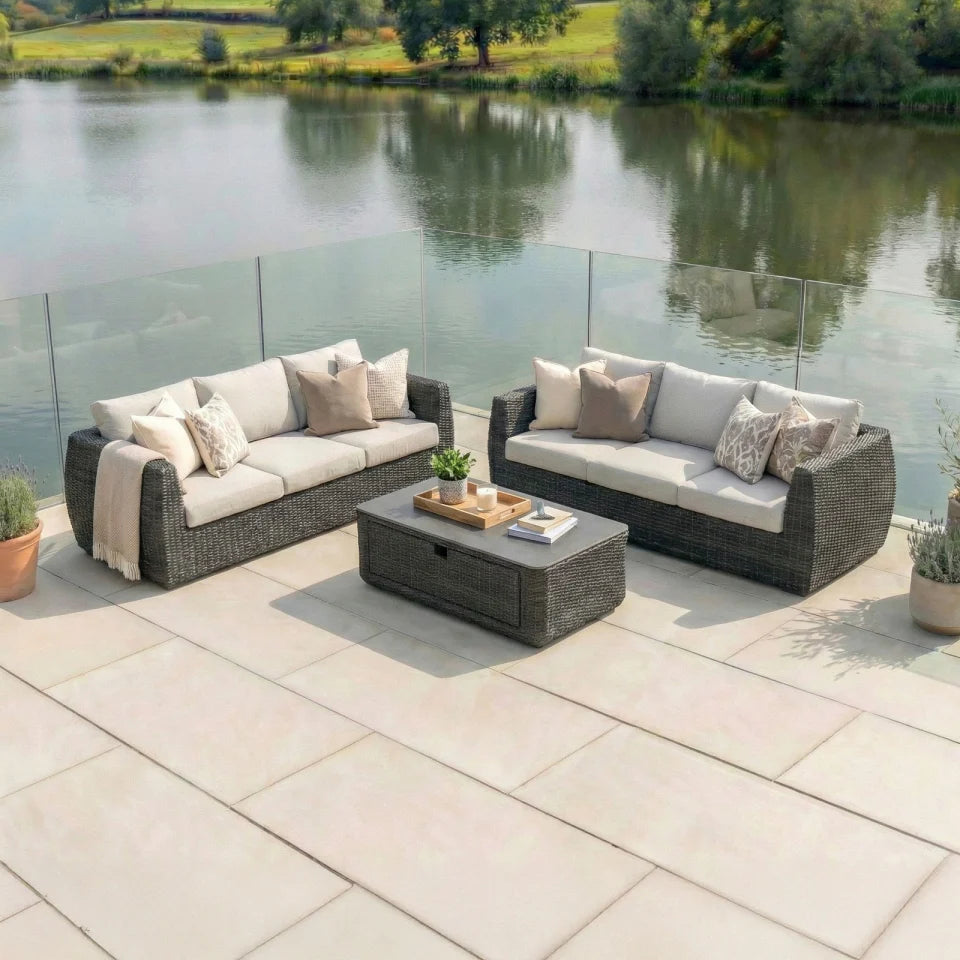Brodie Rattan 3 Seater Sofa Suite Lounging Set in Harbour Grey