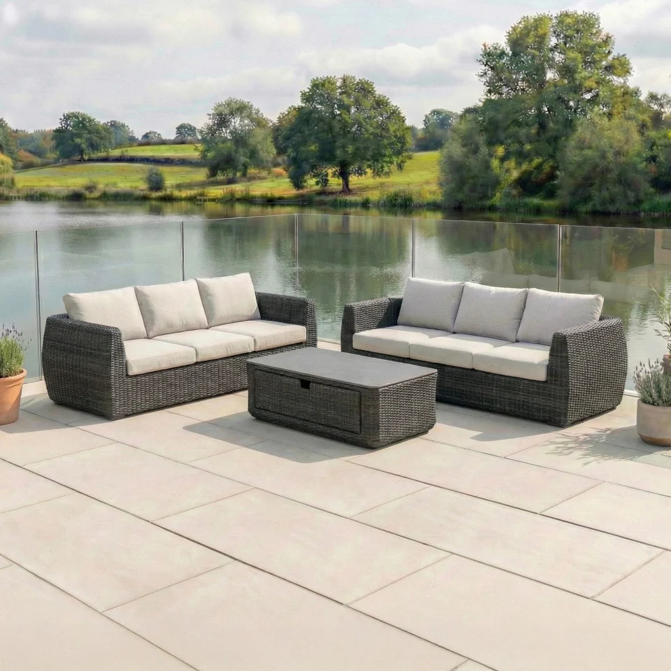 Brodie Rattan 3 Seater Sofa Suite Lounging Set in Harbour Grey