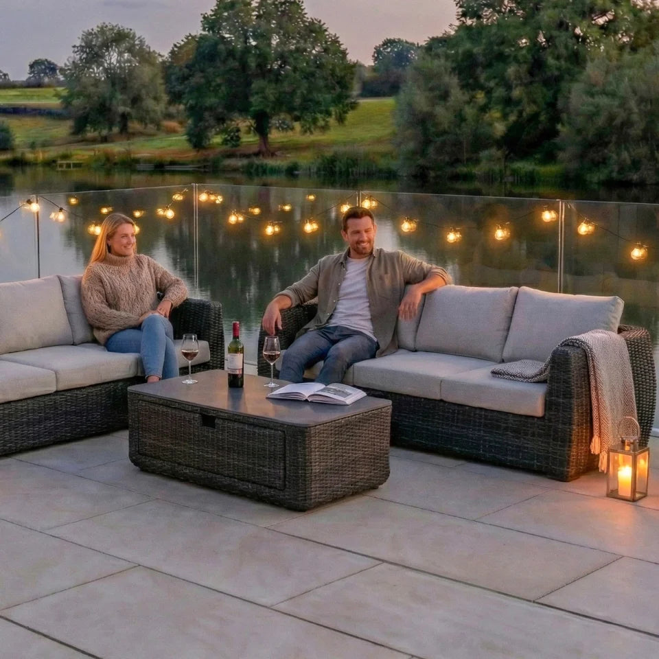 Brodie Rattan 3 Seater Sofa Suite Lounging Set in Harbour Grey