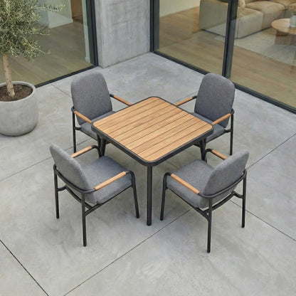 Piper 4 Seat Aluminium Wood Look Dining Set - Square Table in Graphite Grey