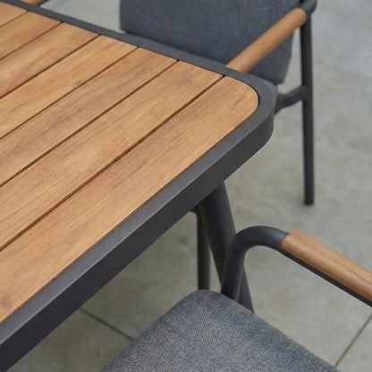 Piper 4 Seat Aluminium Wood Look Dining Set - Square Table in Graphite Grey