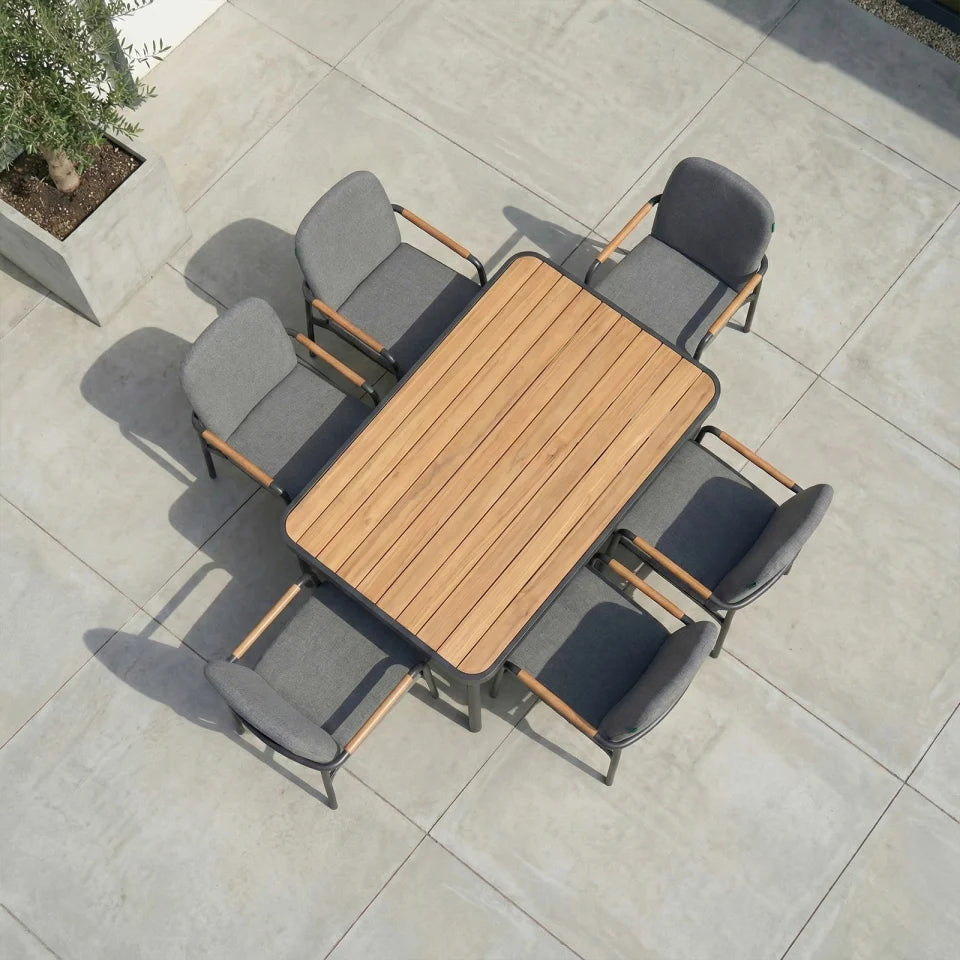 Piper 6 Seat Aluminium Wood Look Dining Set - Rectangular Table in Graphite Grey