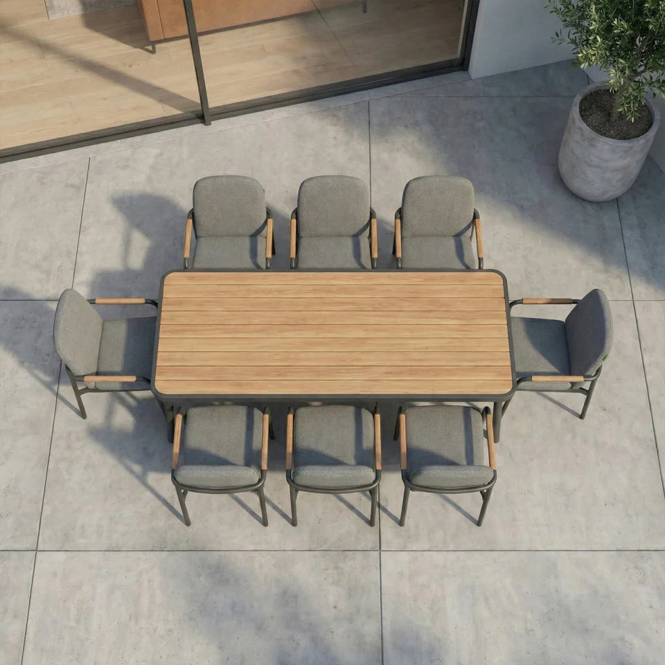 Piper 8 Seat Aluminium Wood Looking Dining Set - Rectangular Table in Graphite Grey
