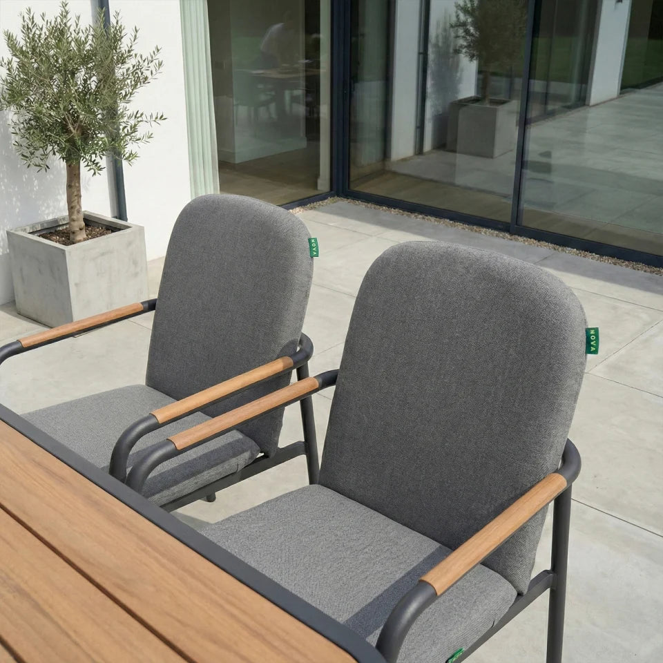 Piper 8 Seat Aluminium Wood Looking Dining Set - Rectangular Table in Graphite Grey