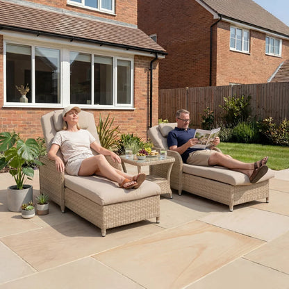 Audrey Rattan Sun Lounger Set of 2 and Side Table in Sahara