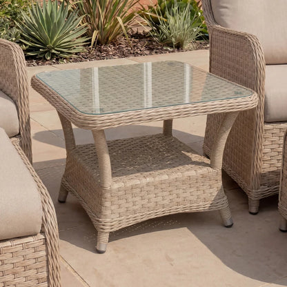 Audrey Rattan Sun Lounger Set of 2 and Side Table in Sahara