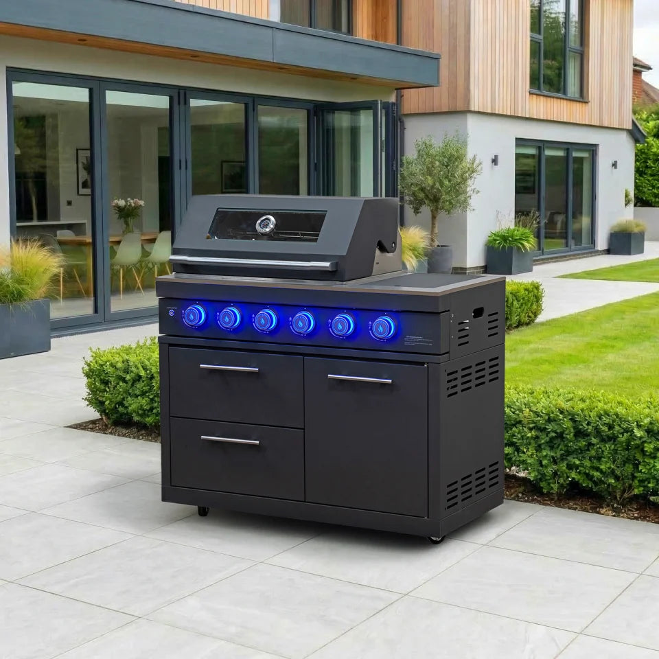 Riley Outdoor Kitchen 4 Burner Gas BBQ with Integrated Side Burner Modular Unit - Graphite Grey