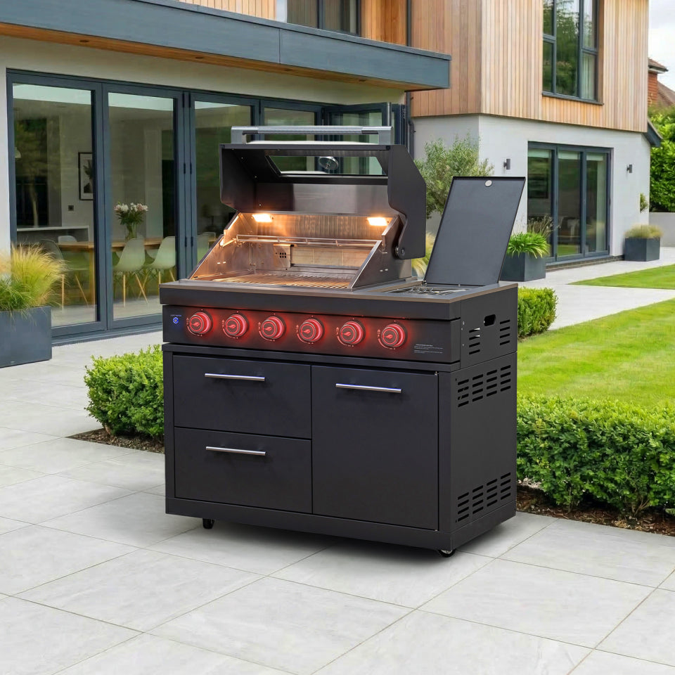 Riley Outdoor Kitchen 4 Burner Gas BBQ with Integrated Side Burner Modular Unit - Graphite Grey