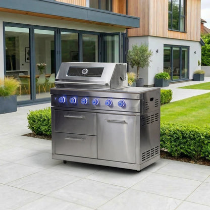 Stanley Outdoor Kitchen 4 Burner Gas BBQ with Integrated Side Burner Modular Unit - Stainless Steel