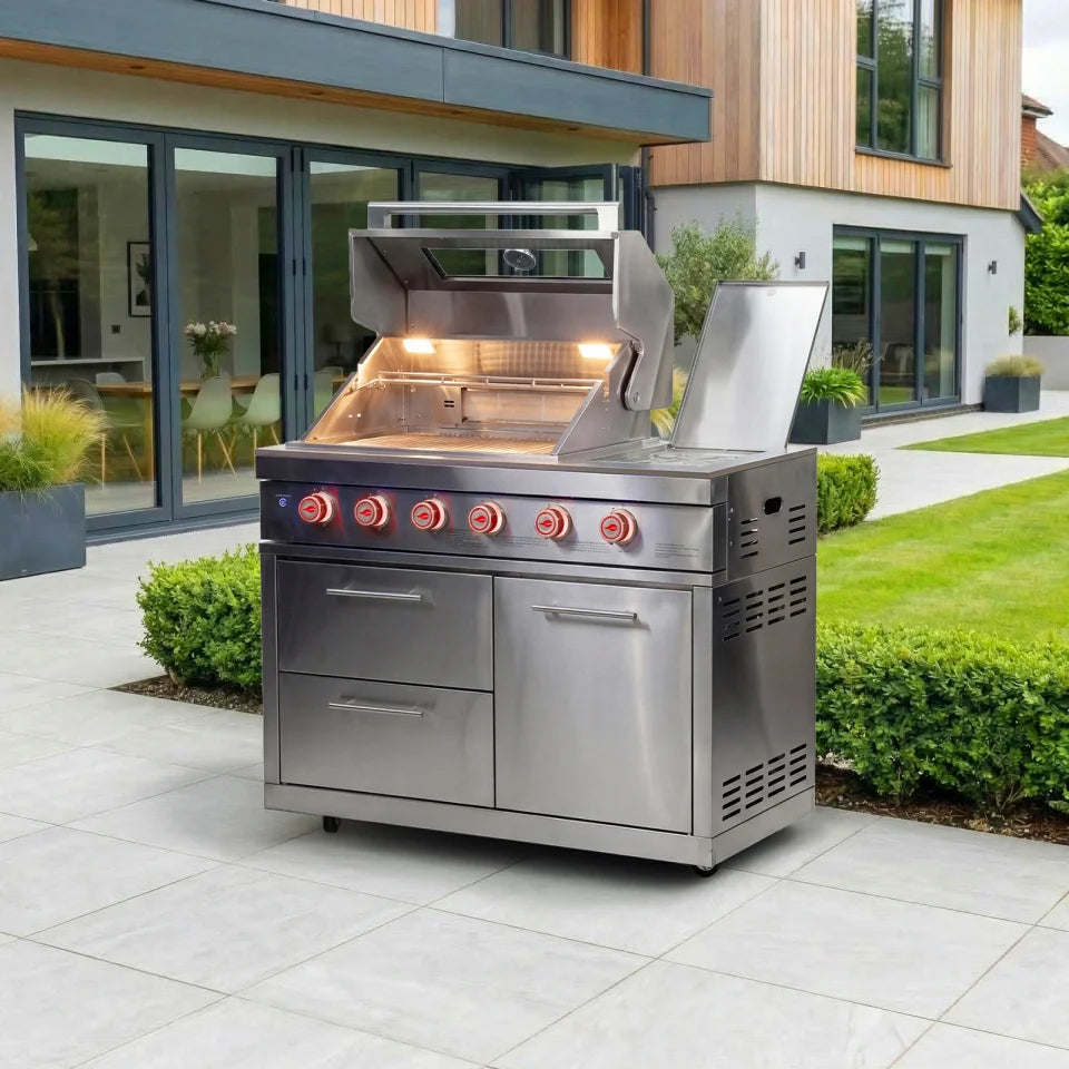 Stanley Outdoor Kitchen 4 Burner Gas BBQ with Integrated Side Burner Modular Unit - Stainless Steel