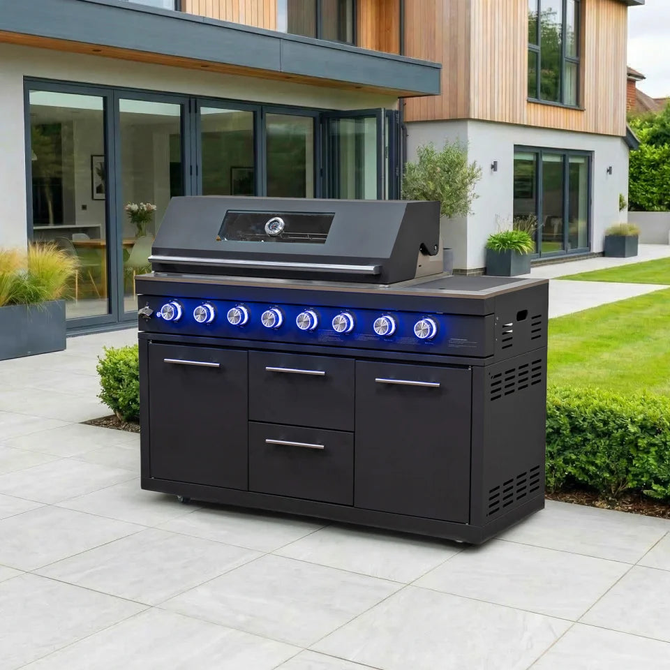 Riley Outdoor Kitchen 6 Burner Gas BBQ with Integrated Side Burner Modular Unit - Graphite Grey