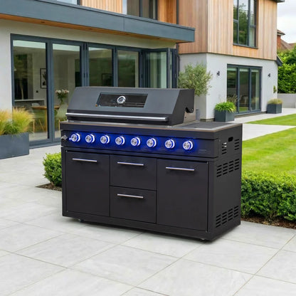 Riley Outdoor Kitchen 6 Burner Gas BBQ with Integrated Side Burner Modular Unit - Graphite Grey