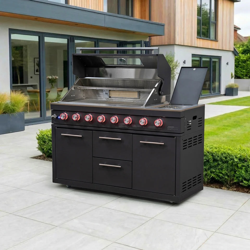 Riley Outdoor Kitchen 6 Burner Gas BBQ with Integrated Side Burner Modular Unit - Graphite Grey