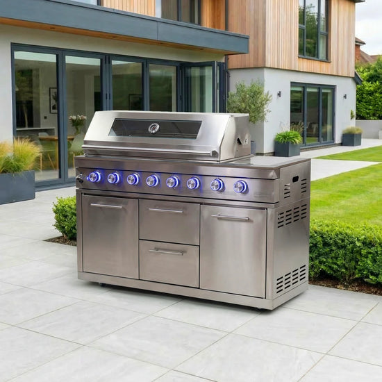 Stanley Outdoor Kitchen 6 Burner Gas BBQ with Integrated Side Burner Modular Unit - Stainless Steel