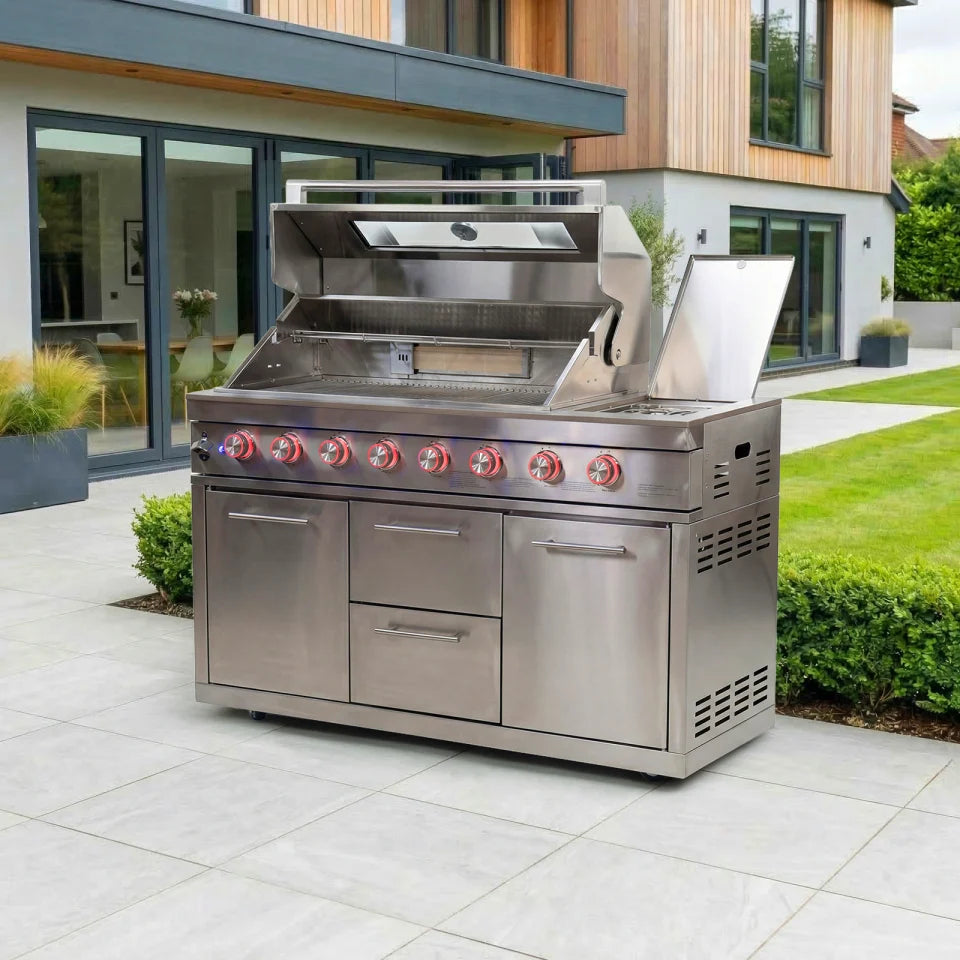 Stanley Outdoor Kitchen 6 Burner Gas BBQ with Integrated Side Burner Modular Unit - Stainless Steel