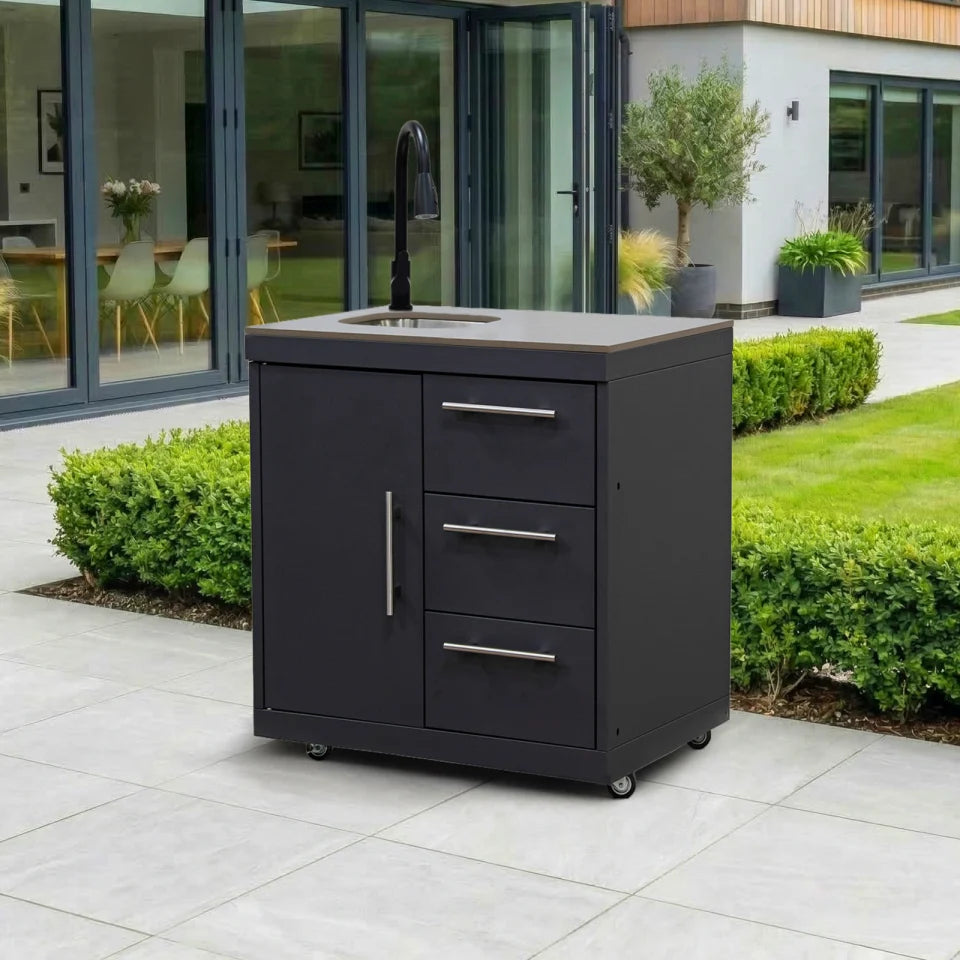 Riley Outdoor Kitchen Cupboard &amp; Drawer with Sink &amp; Tap Modular Unit - Graphite Grey