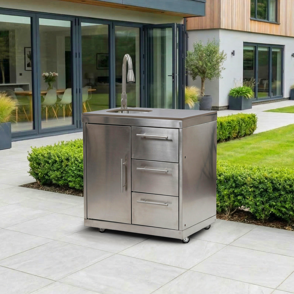 Stanley Outdoor Kitchen Cupboard &amp; Drawer with Sink &amp; Tap Modular Unit - Stainless Steel