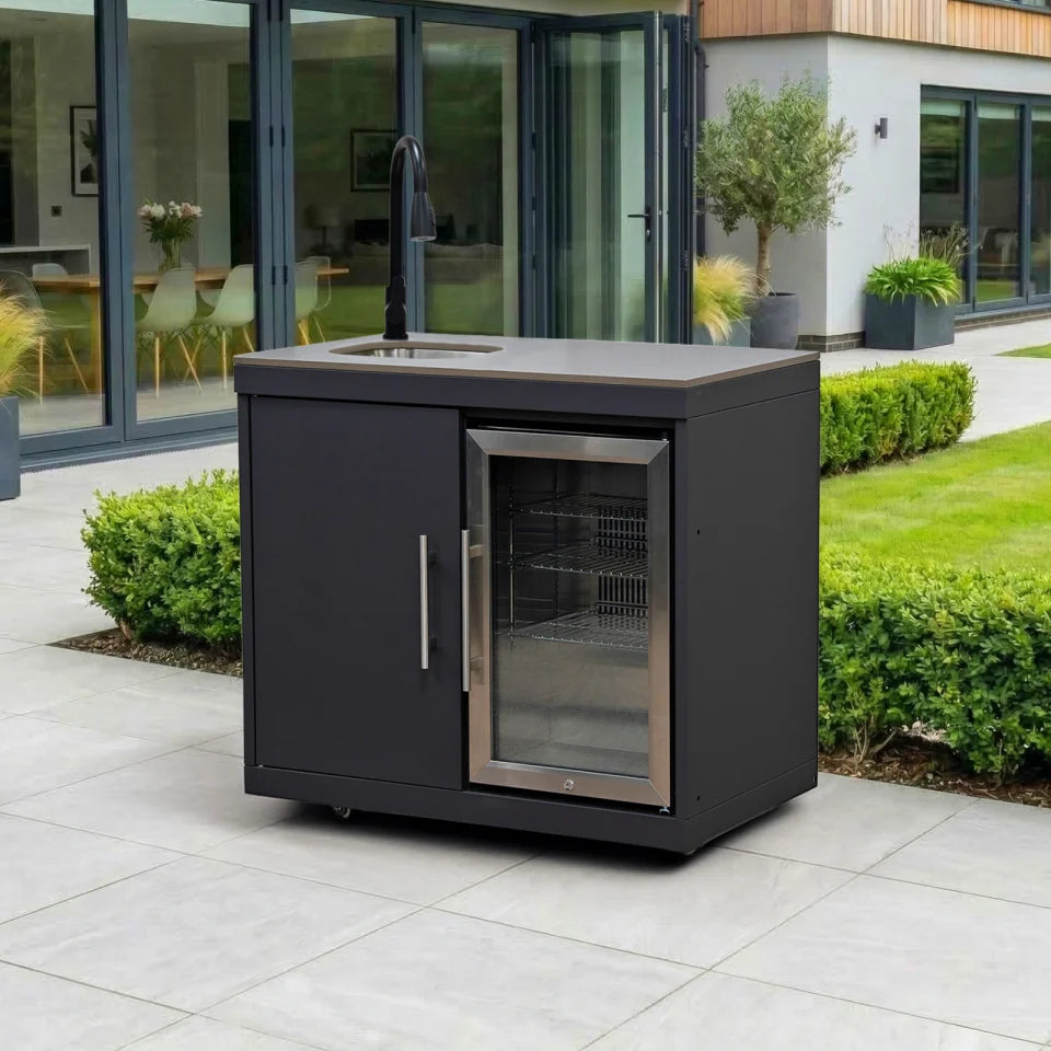 Riley Outdoor Kitchen Fridge &amp; Cupboard with Sink &amp; Tap Modular Unit - Graphite Grey