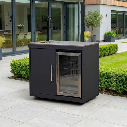 Riley Outdoor Kitchen Fridge &amp; Cupboard with Sink &amp; Tap Modular Unit - Graphite Grey