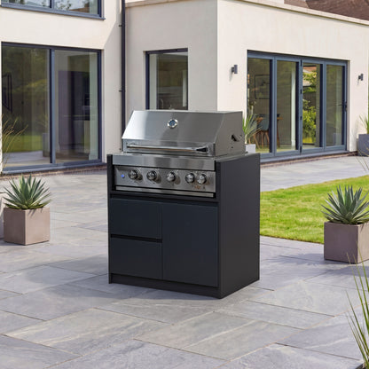 Oakley Outdoor Kitchen 4 Burner Gas BBQ with Double Drawer &amp; Cupboard Modular Unit - Graphite Grey