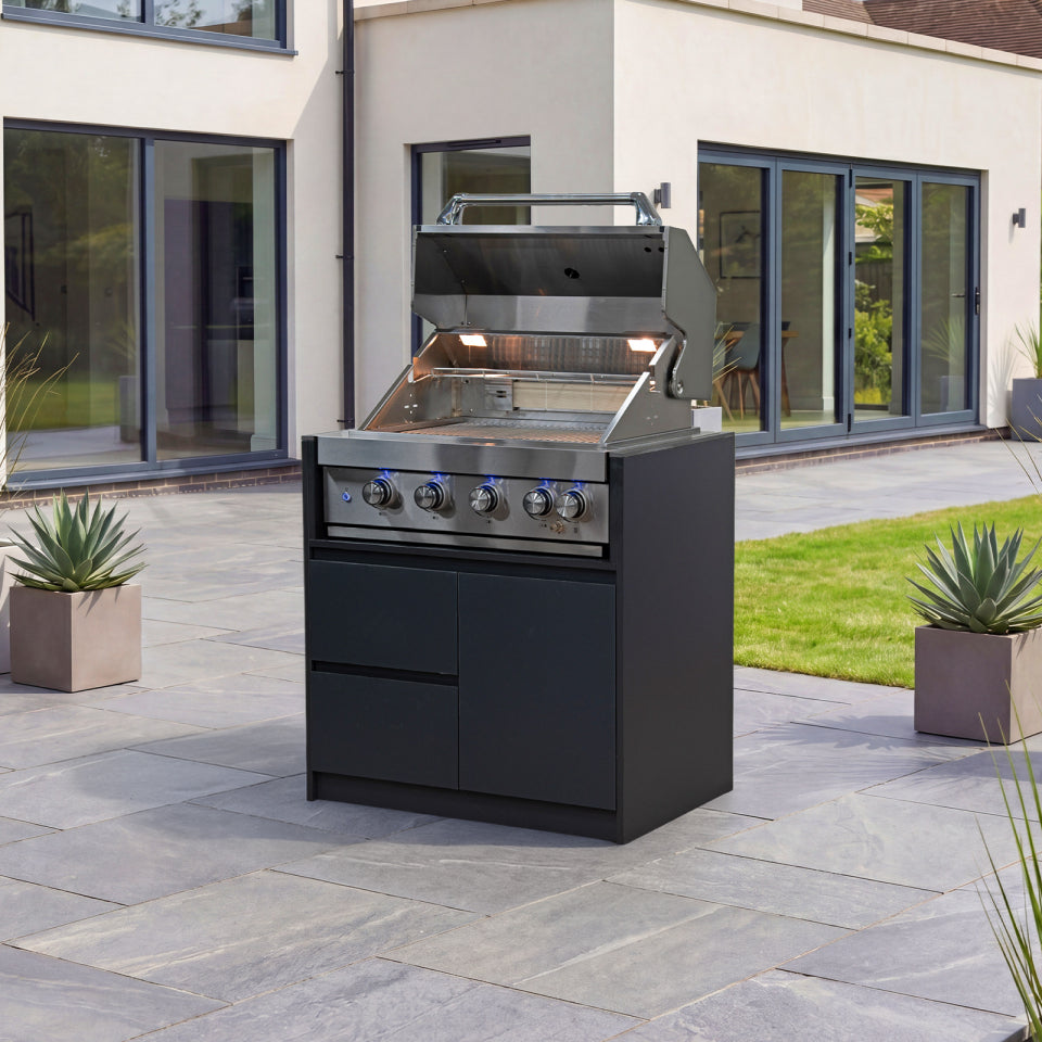 Oakley Outdoor Kitchen 4 Burner Gas BBQ with Double Drawer &amp; Cupboard Modular Unit - Graphite Grey