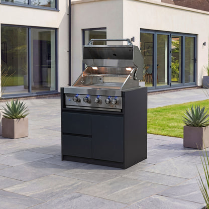 Oakley Outdoor Kitchen 4 Burner Gas BBQ with Double Drawer &amp; Cupboard Modular Unit - Graphite Grey