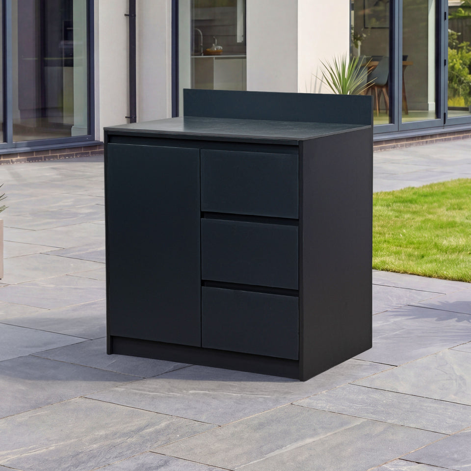 Oakley Outdoor Kitchen Cupboard &amp; Triple Drawer Modular Unit - Graphite Grey