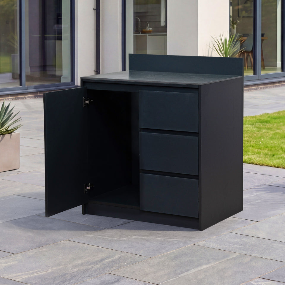 Oakley Outdoor Kitchen Cupboard &amp; Triple Drawer Modular Unit - Graphite Grey