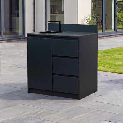 Oakley Outdoor Kitchen Cupboard &amp; Triple Drawer with Sink &amp; Foldable Tap Modular Unit - Graphite Grey
