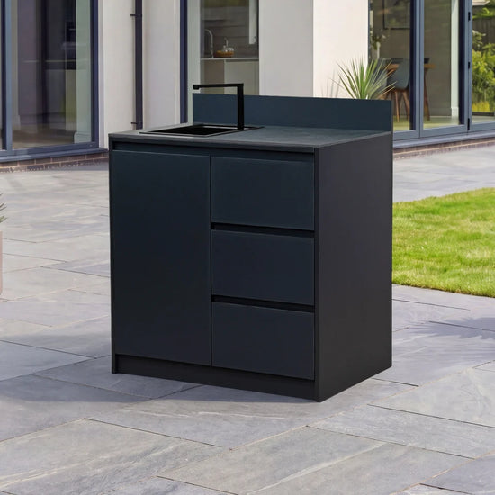 Oakley Outdoor Kitchen Cupboard & Triple Drawer with Sink & Foldable Tap Modular Unit - Graphite Grey