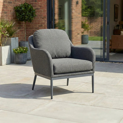 Ally L-Shaped Corner All Weather Fabric Aluminium Lounge Dining Set with Armchair and Bench - Left Handed with Adjustable Rising Table in Graphite Grey