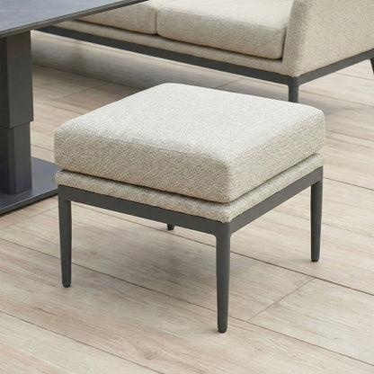 Ally L-Shaped Corner All Weather Fabric Aluminium Lounge Dining Set with Bench and Stool - Left Handed with Adjustable Rising Table in Oatmeal