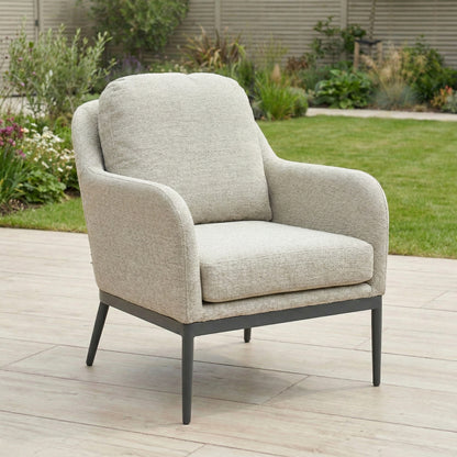 Ally L-Shaped Corner All Weather Fabric Aluminium Lounge Dining Set with Armchair and Bench - Left Handed with Adjustable Rising Table in Oatmeal