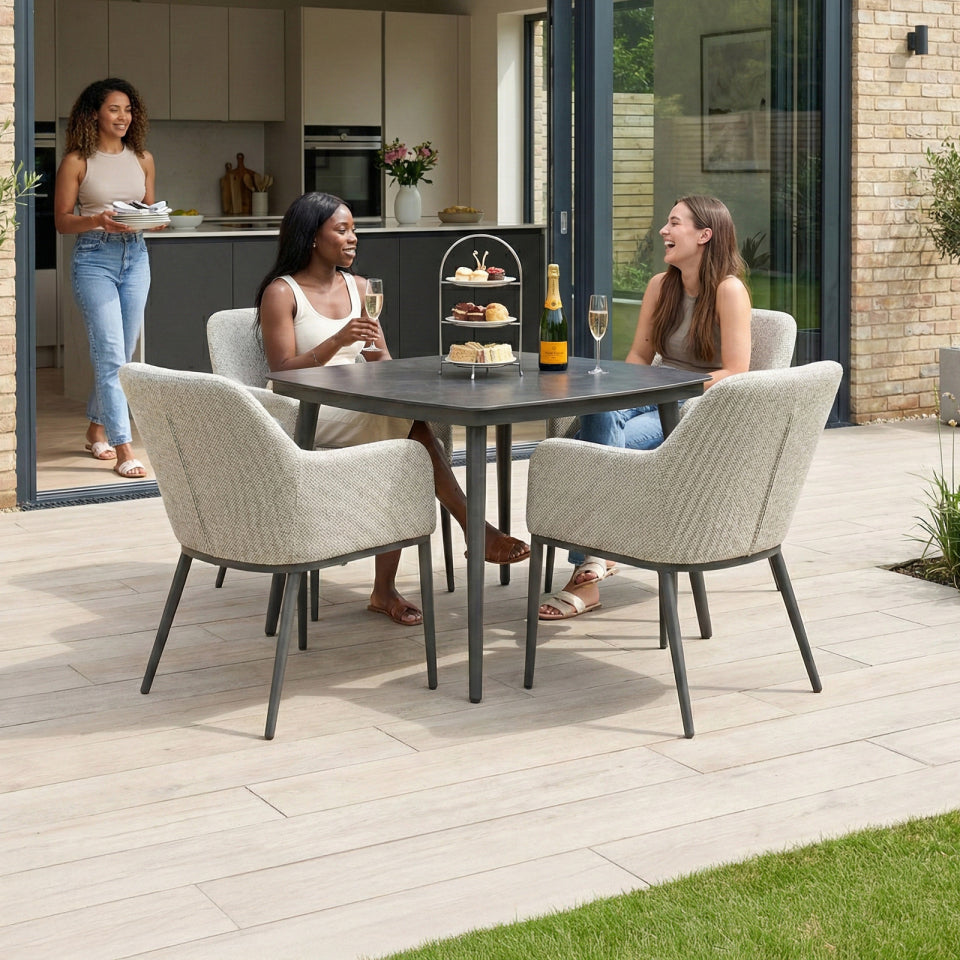 Ally 4 Seat All Weather Fabric Aluminium Dining Set - Square Table in Oatmeal