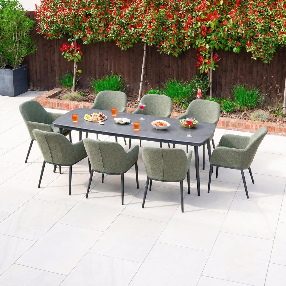 Ally 8 Seat All Weather Fabric Aluminium Dining Set - Rectangular Table in Green
