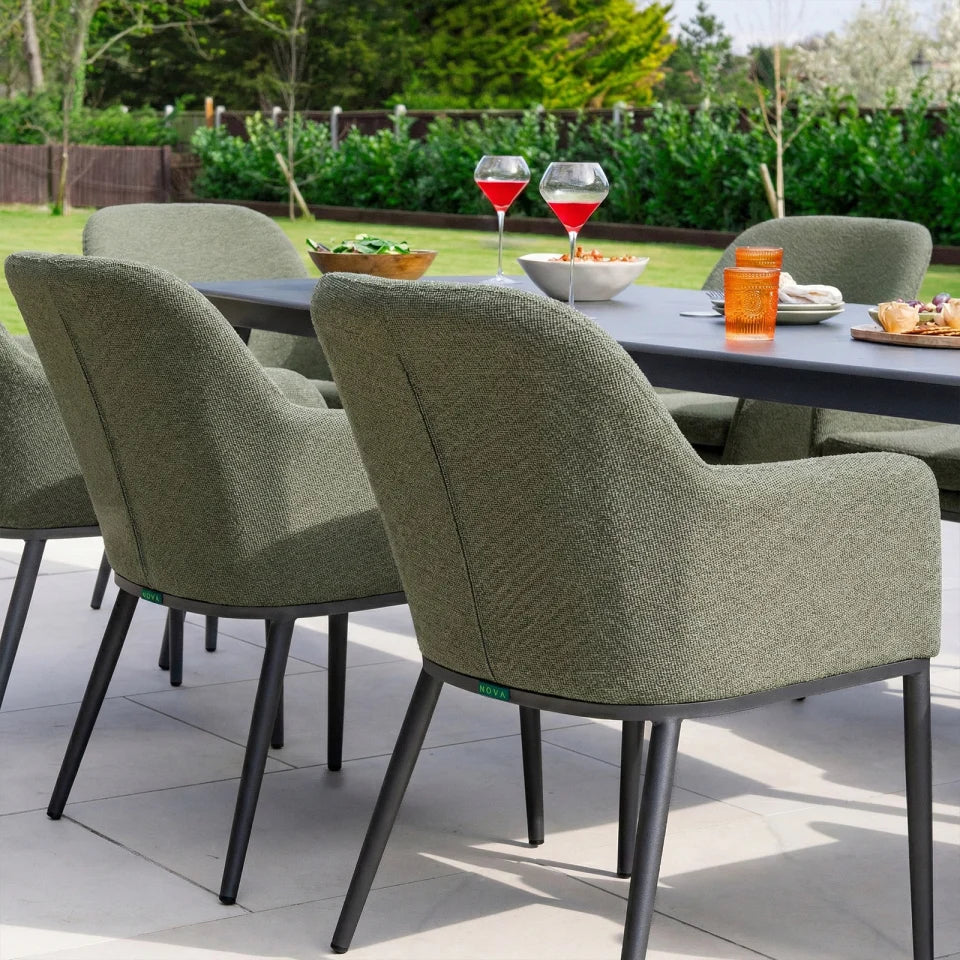 Ally 8 Seat All Weather Fabric Aluminium Dining Set - Rectangular Table in Green